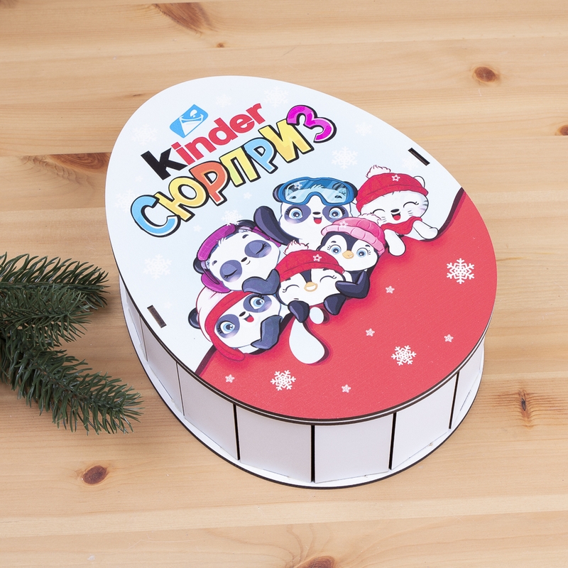 Овальна подарункова коробка Kinder 25×19×7.6 см «новорічний»