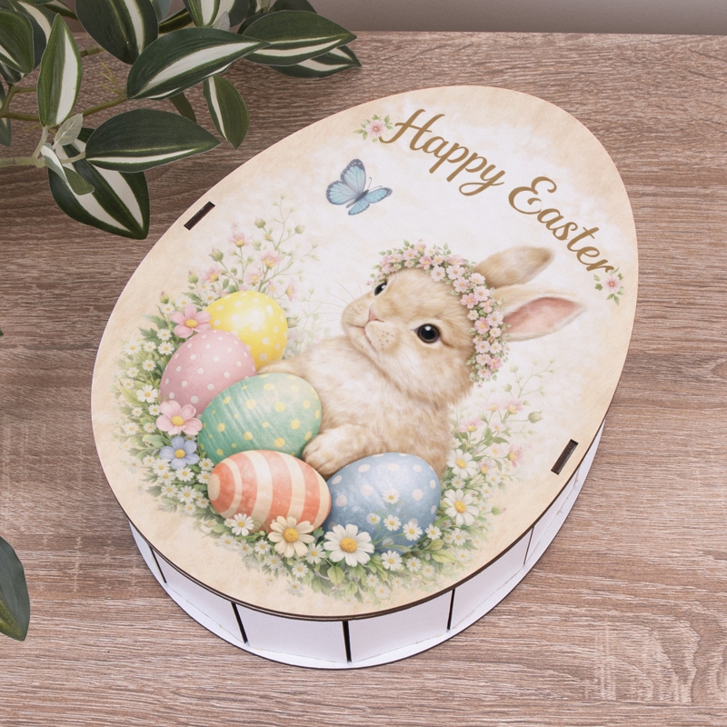 Овальна подарункова коробка Kinder 25×19×7.6 см «Happy Easter»