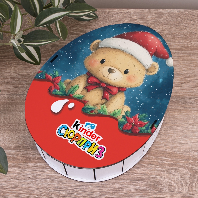 Овальна подарункова коробка Kinder різноколірна 28.5×21.6×9.3 см «Ведмедик»