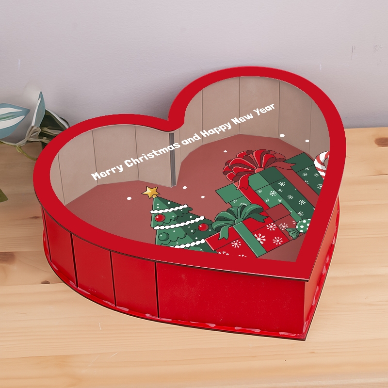 Подарункова коробка у формі серця з прозорою кришкою 21×22.5×5.5 см «Merry Christmas»