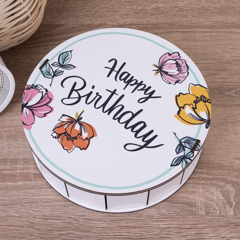 Подарункова коробка кругла ⌀40×13 см «Happy Birthday з квіта — «»