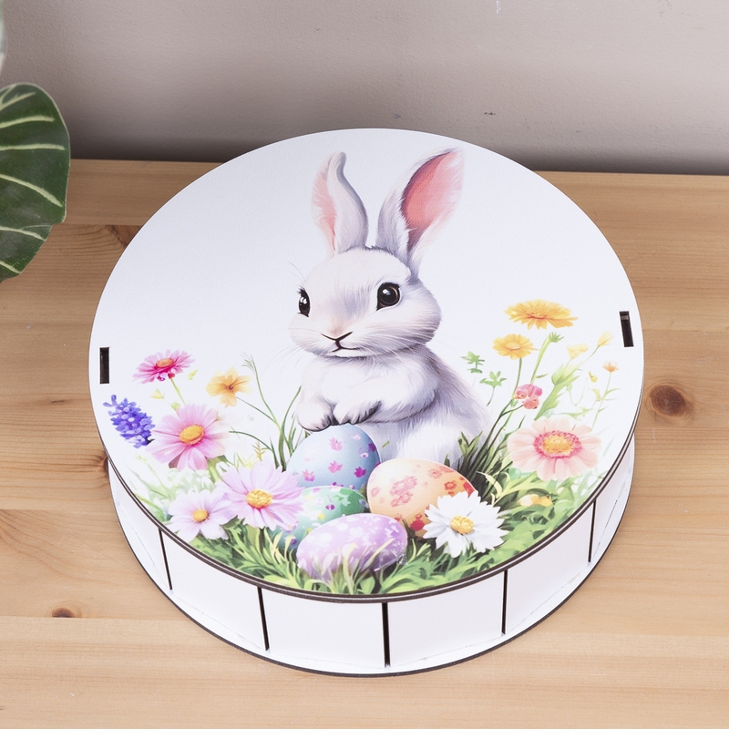 Подарункова коробка кругла ⌀19.5×6 см «кролик в травичці»