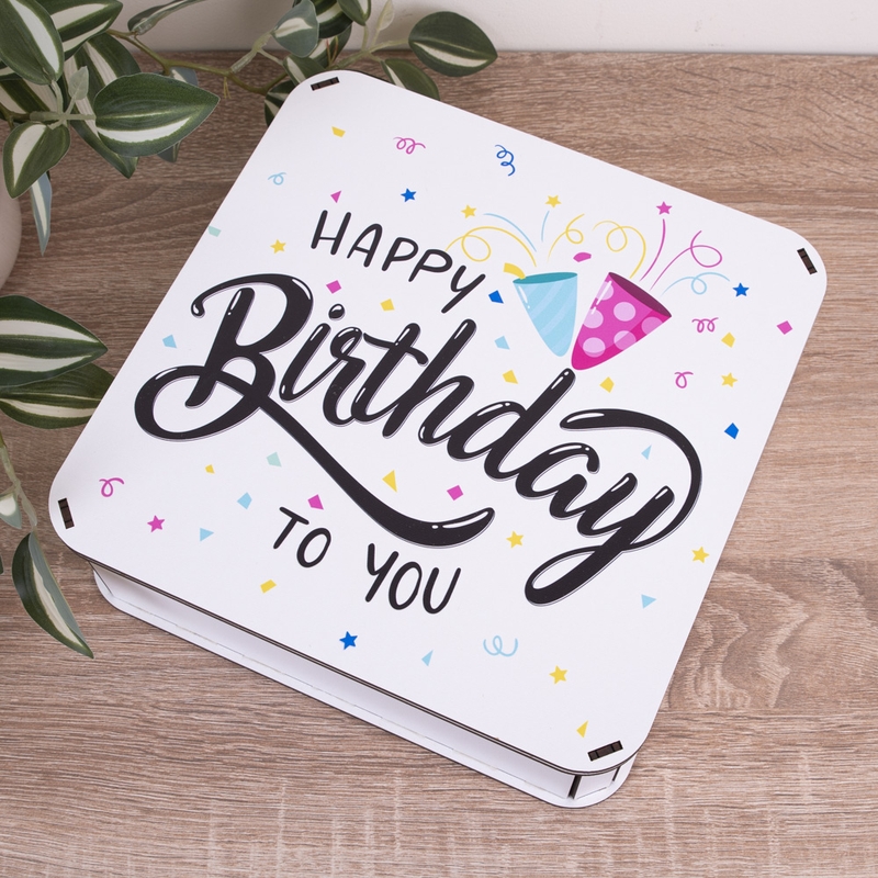 Подарункова коробка квадратна 24×24×7.2 см «Happy Birthday to you»