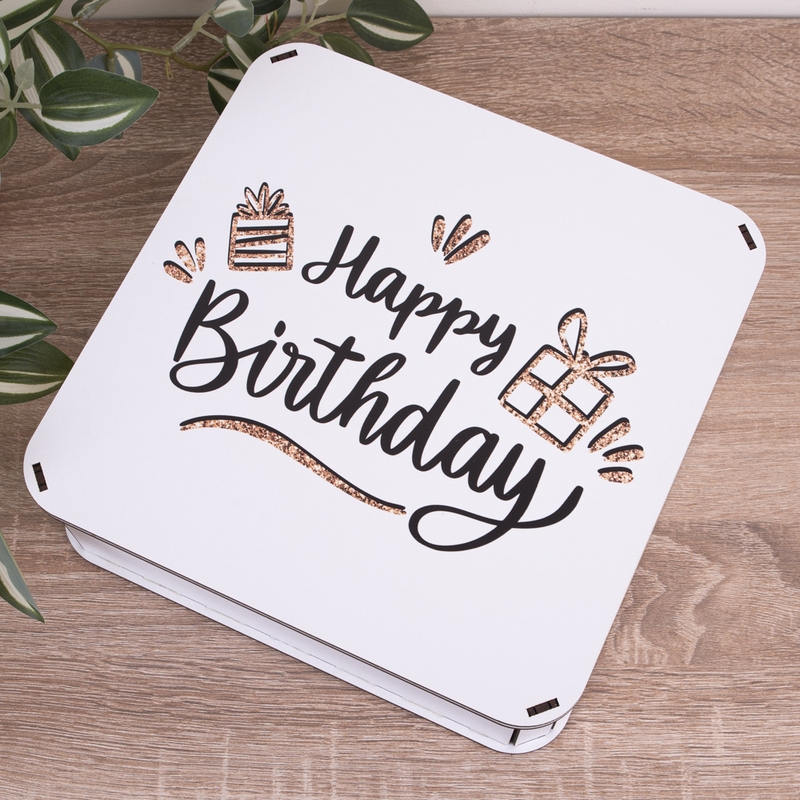 Подарункова коробка квадратна 24×24×7.2 см «Happy Birthday з глітером»