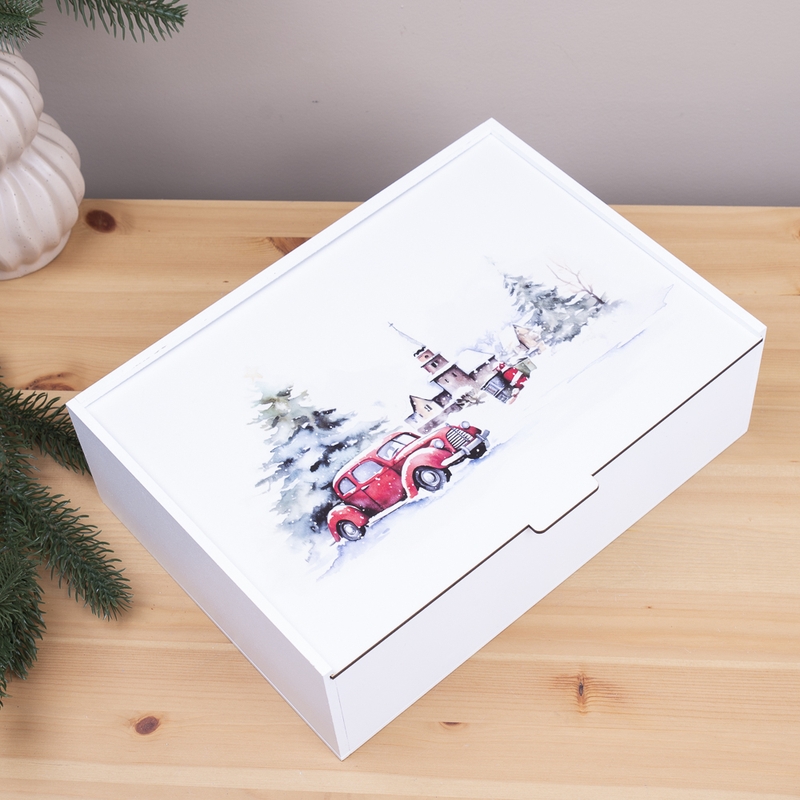 Подарункова коробка прямокутна 23×16×6.5 см «машинка і замок пейзаж ХХL»
