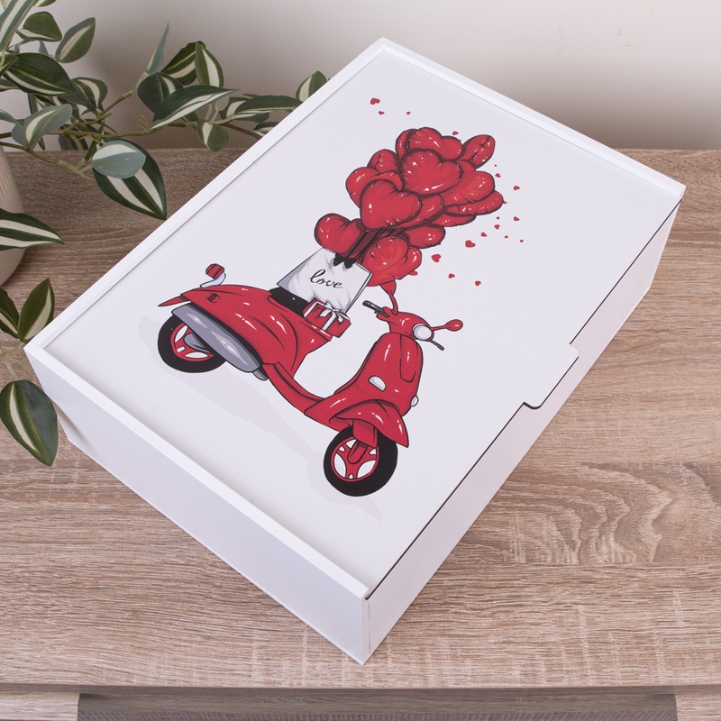 Подарункова коробка прямокутна 32×23×10 см «КУльки та мопед»