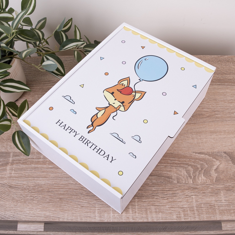 Подарункова коробка прямокутна 23×16×6.5 см «Лисичка Happy Birthday»