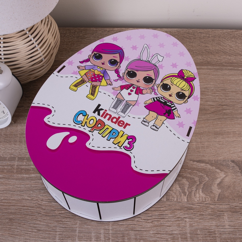 Овальна подарункова коробка Kinder рожева 25×19×7.6 см «Ляльки Lol»