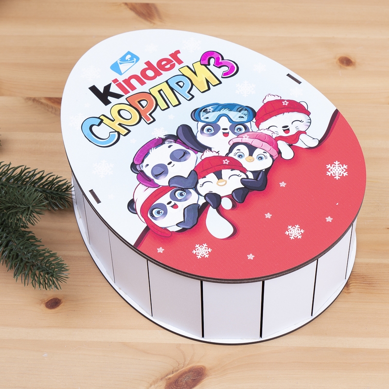 Овальна подарункова коробка Kinder 25×19×7.6 см «новорічний»