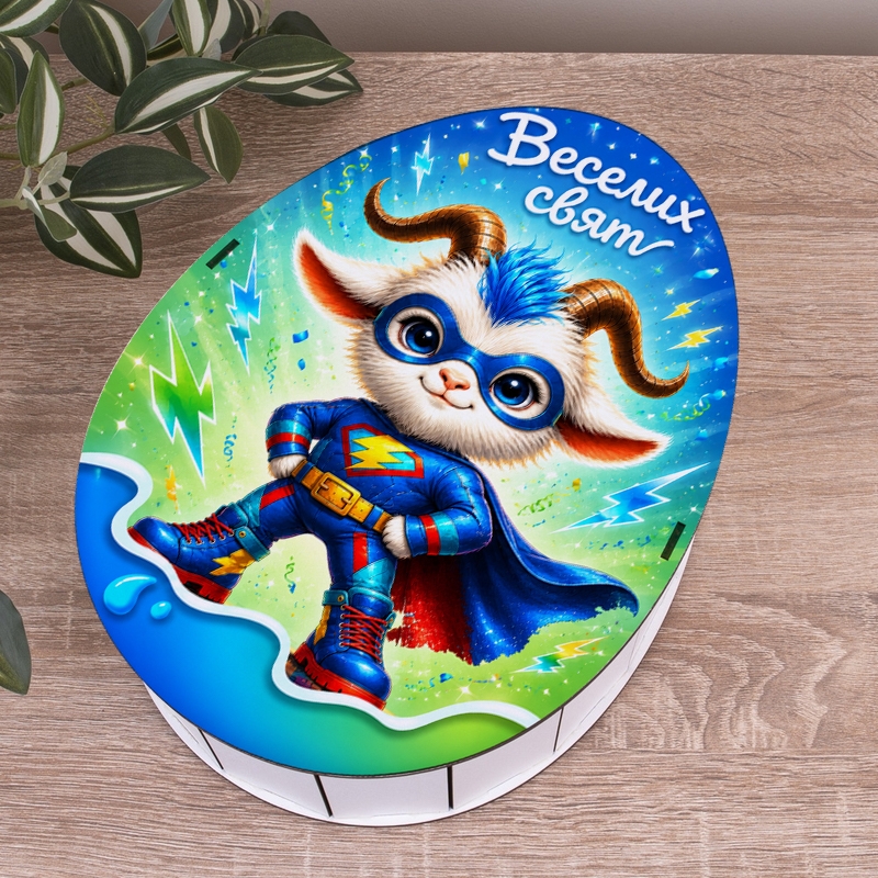 Овальна подарункова коробка Kinder блакитна 28.5×21.6×9.3 см «Веселих свят блакитний»