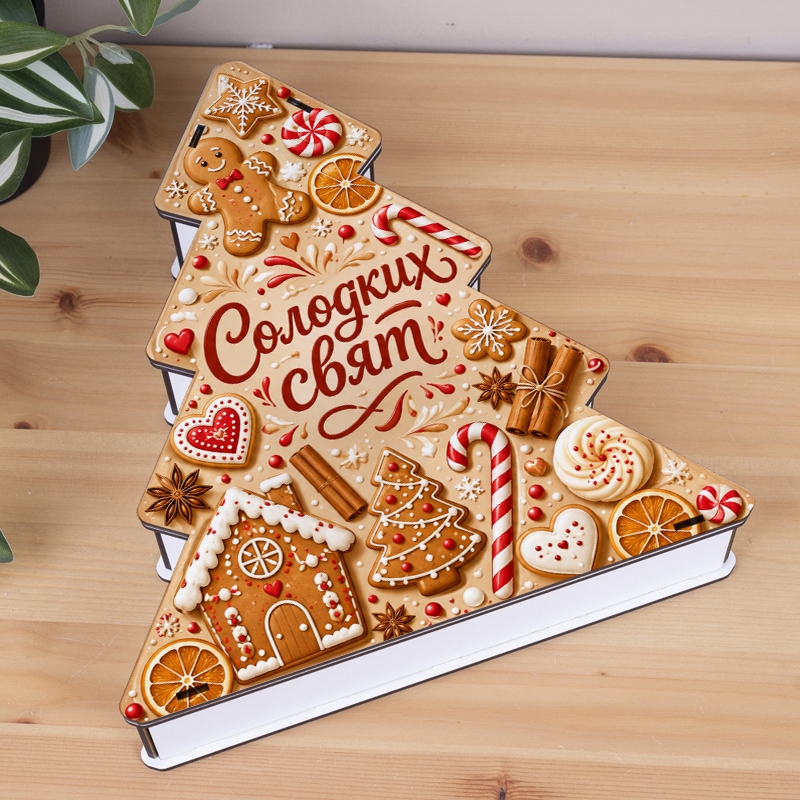 Подарункова коробка у формі ялинки 34.5×35×7.5 см «Солодких свят»