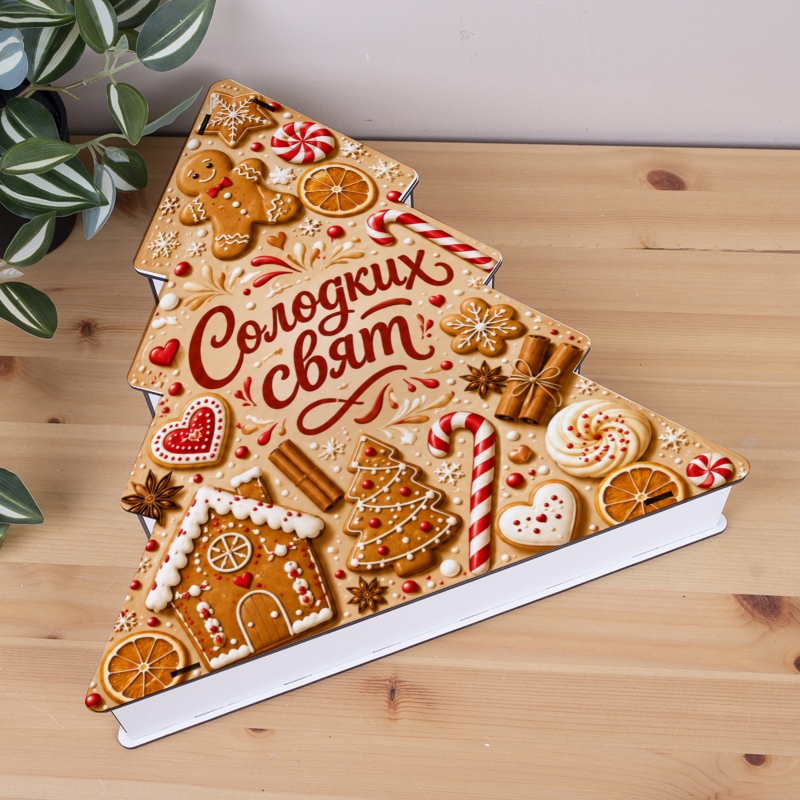 Подарункова коробка у формі ялинки 34.5×35×7.5 см «Солодких свят»