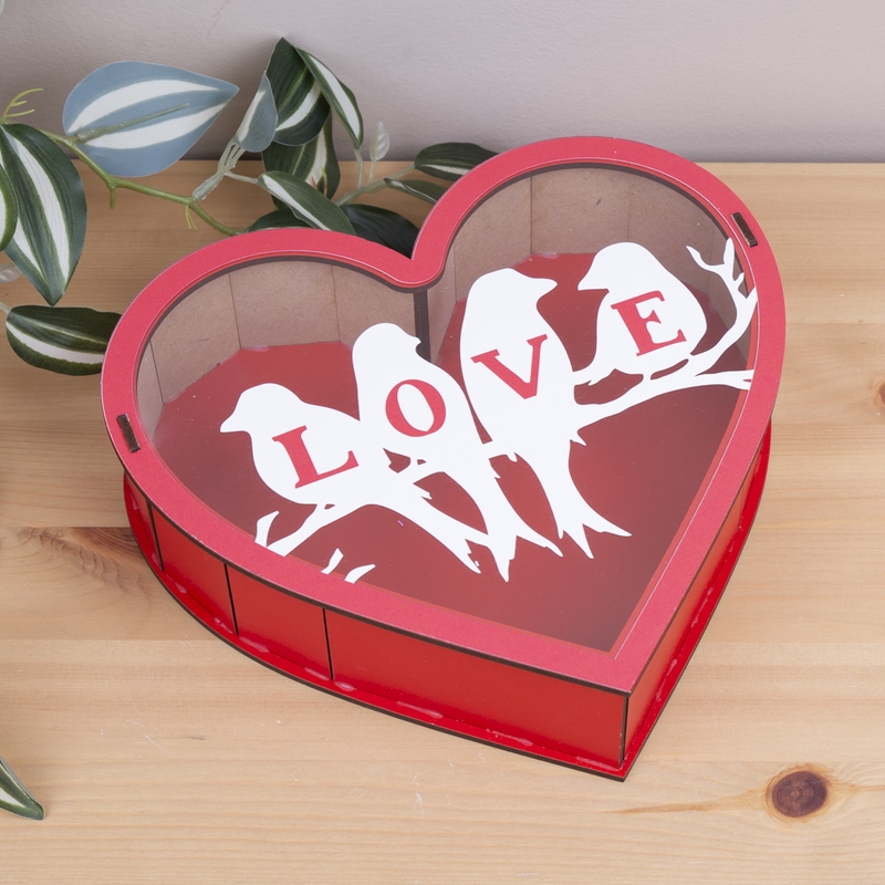 Подарункова коробка у формі серця з прозорою кришкою 29×31×8.5 см «Love пташечки»