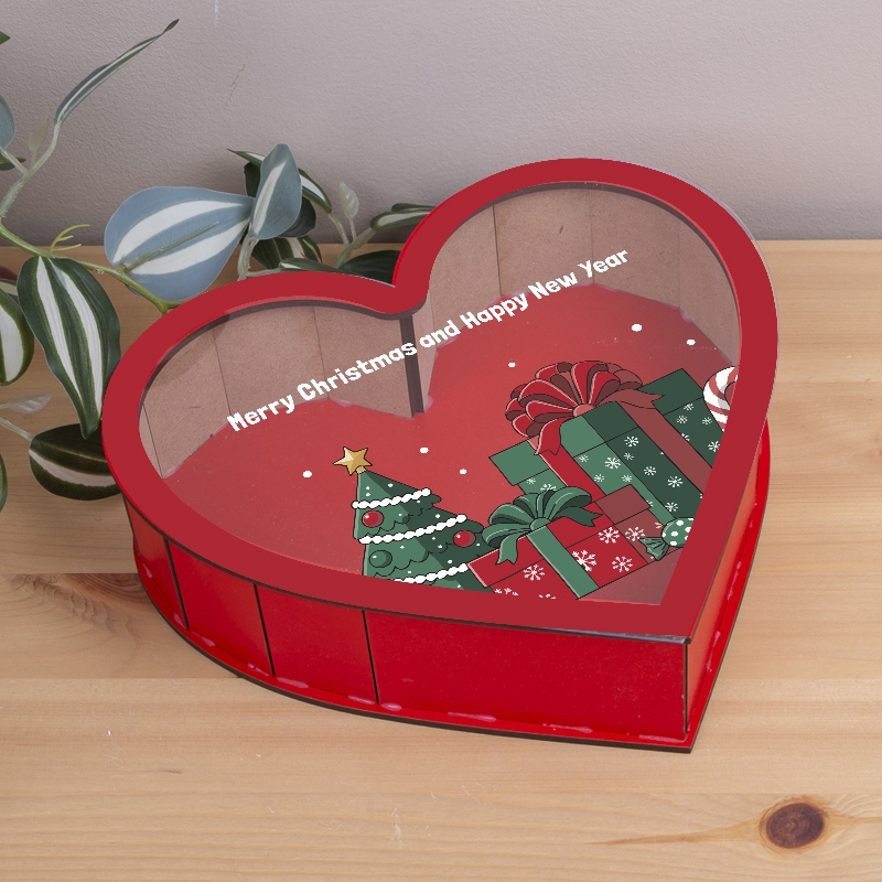 Подарункова коробка у формі серця з прозорою кришкою 21×22.5×5.5 см «Merry Christmas»