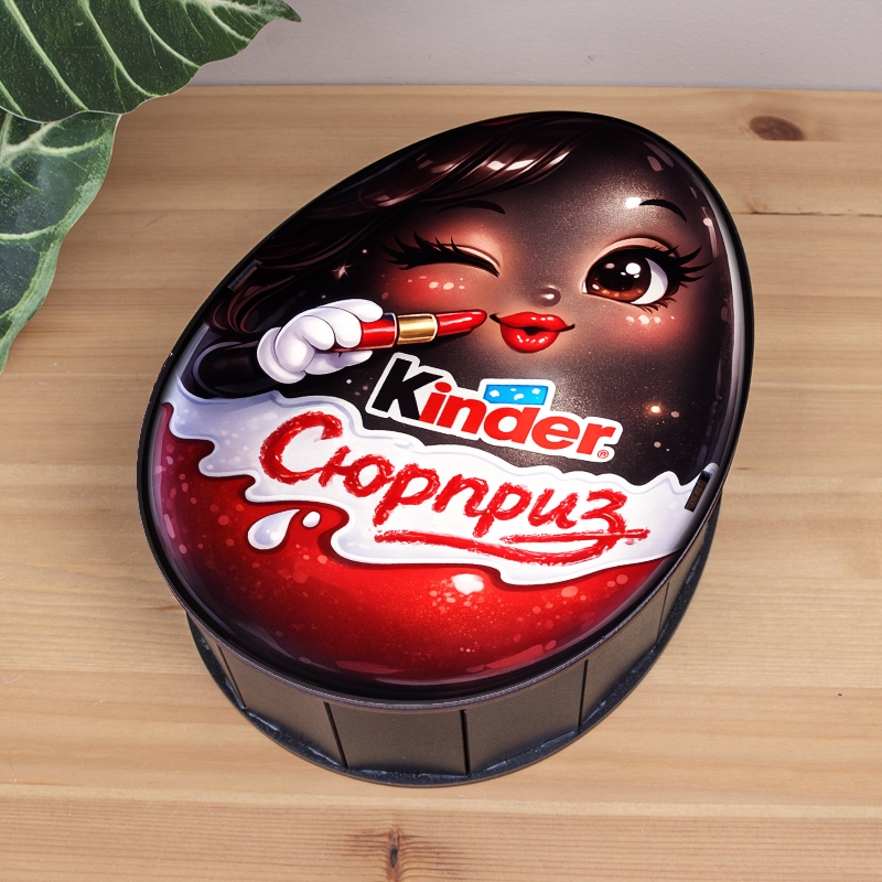 Овальна подарункова коробка Kinder чорна 25×19×7.6 см «Шоколадна Дівчина»