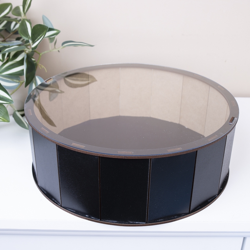 Подарункова коробка кругла чорна з прозорою кришкою ⌀19.5×5.5 см «для»