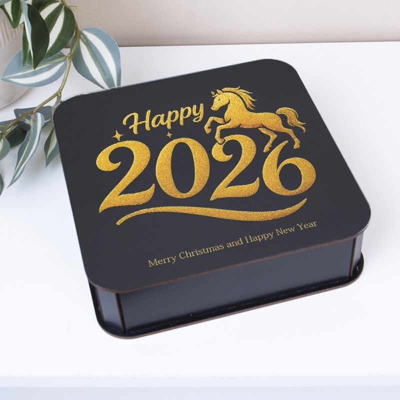 Коробка квадратна чорна Happy 2026