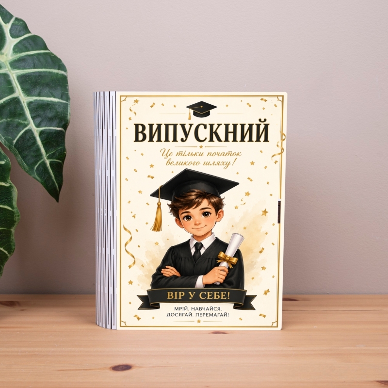 Подарункова коробка у формі книги 25×21×6 см «ВИПУСКНИЙ ХЛОПЧИК»