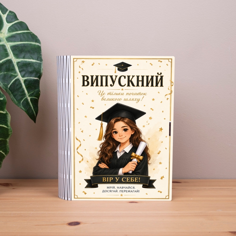 Подарункова коробка у формі книги 25×21×6 см «вИПУСКНИЙ ДІВЧИНКА»
