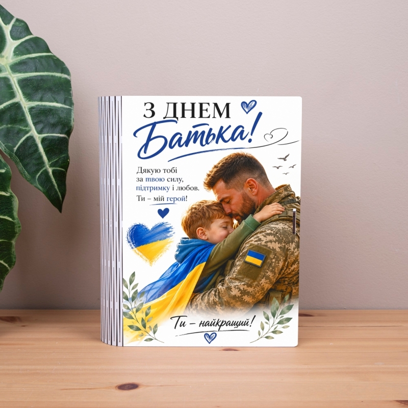Подарункова коробка у формі книги синя 25×21×6 см «З днем Батька патріотичний з сином»
