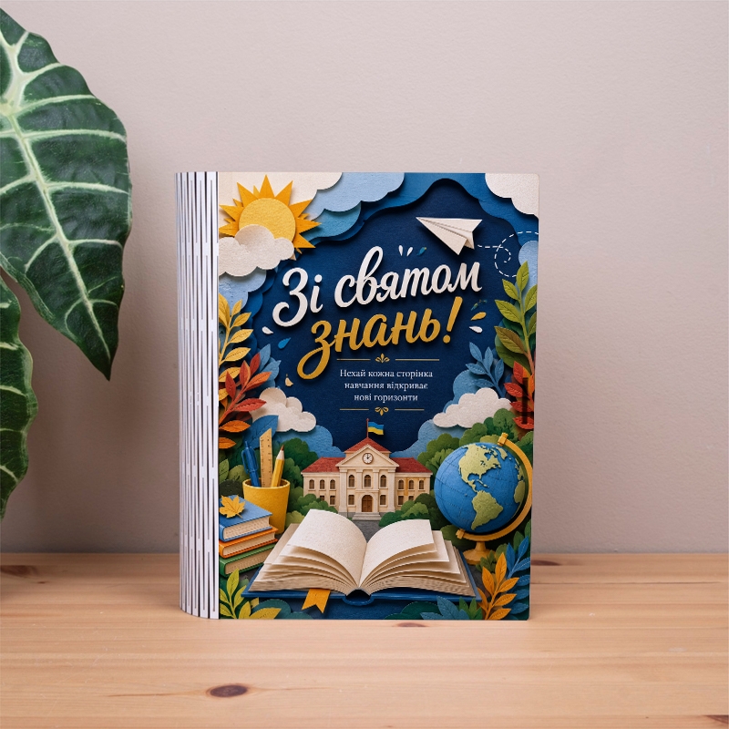 Подарункова коробка у формі книги різноколірна 25×21×6 см «Зі святом знань!»