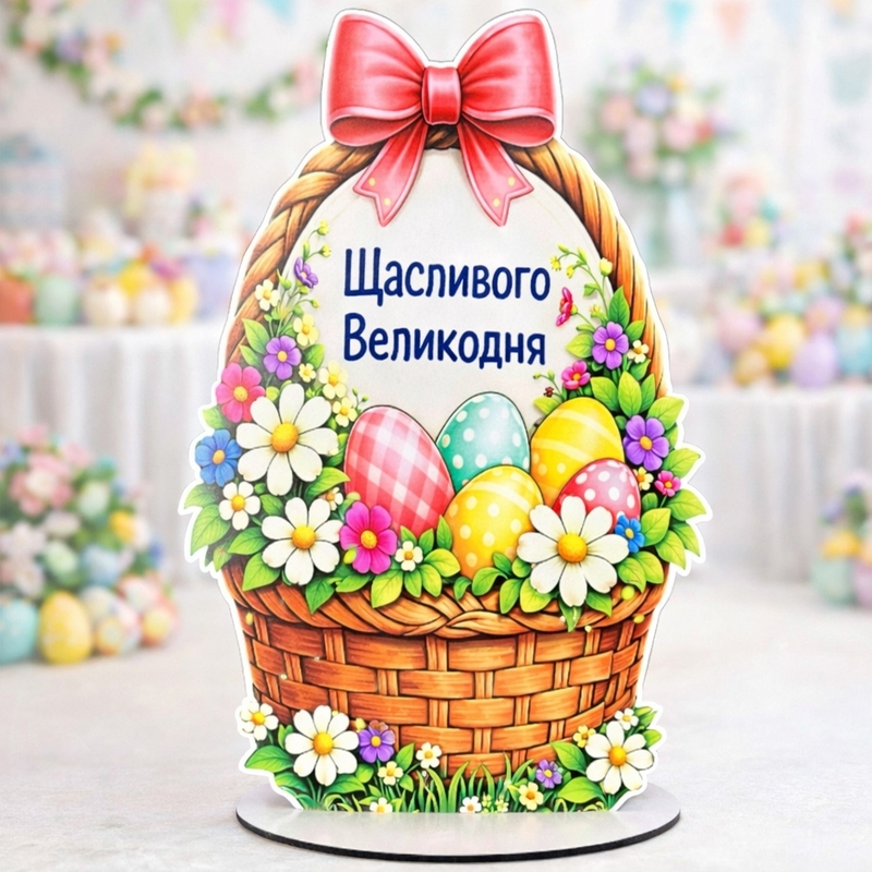 Ростова фігура з МДФ (6 мм), 120 см «Великодній кошик з надписом» з вашим логотипом