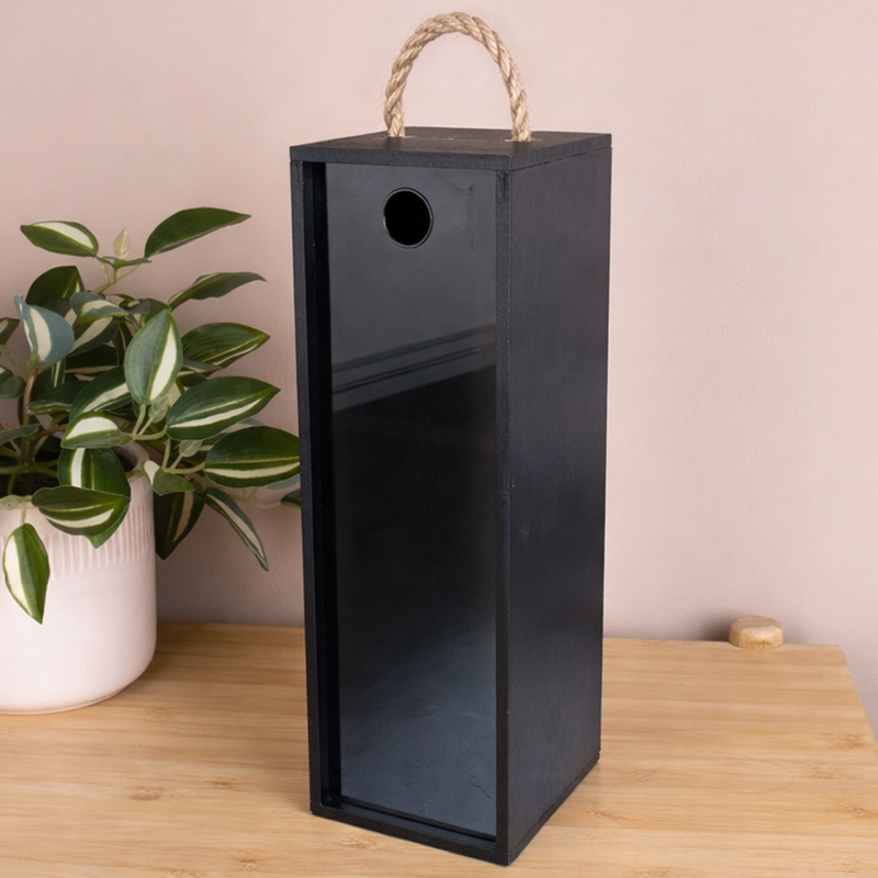 Подарункова коробка чорна 12×11×34 см «/ для пляшки, корків»