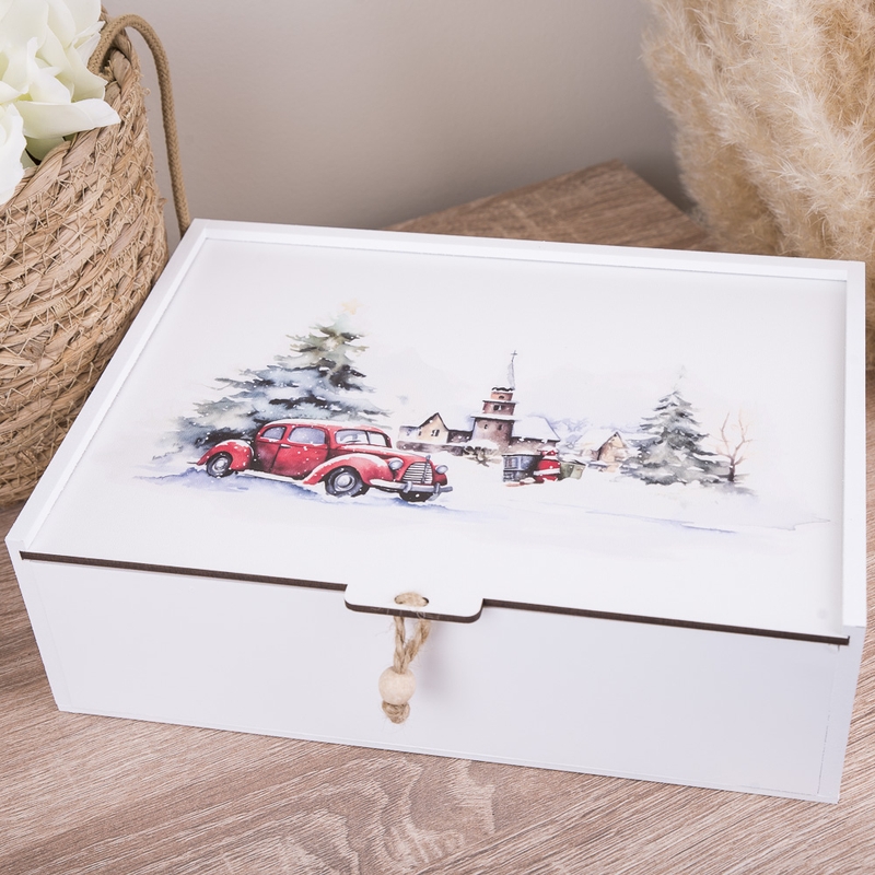 Подарункова коробка прямокутна 23×16×6.5 см «машинка і замок пейзаж ХХL»