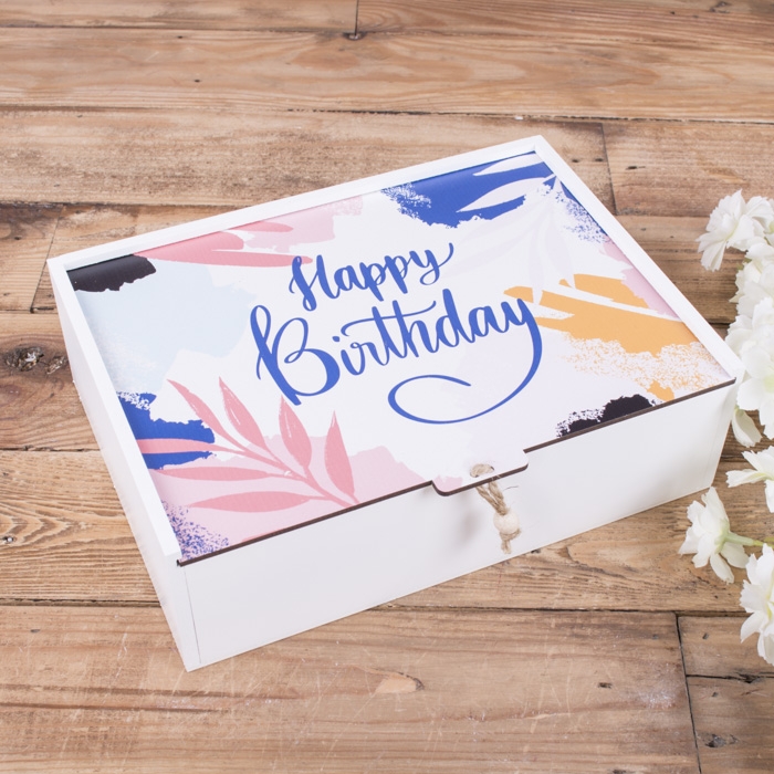 Подарункова коробка прямокутна 23×16×6.5 см «Happy Birthday Мазки»