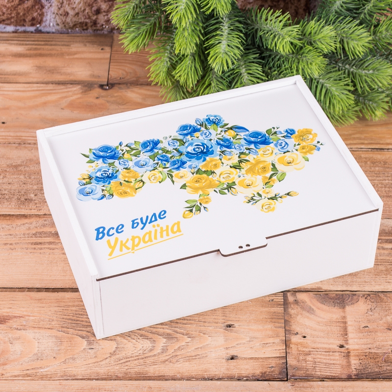 Подарункова коробка прямокутна 29×20×9 см «Карта України — Все буде Україн»»