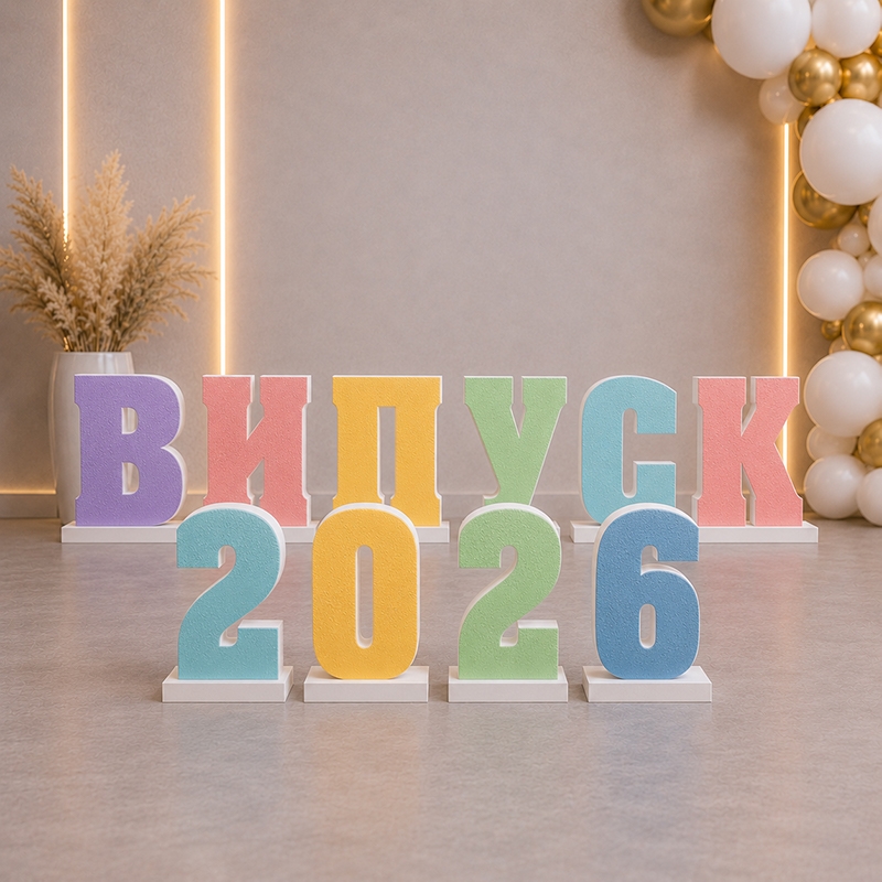Букви ВИПУСК 2026 47см з пастельним друком з підставкою