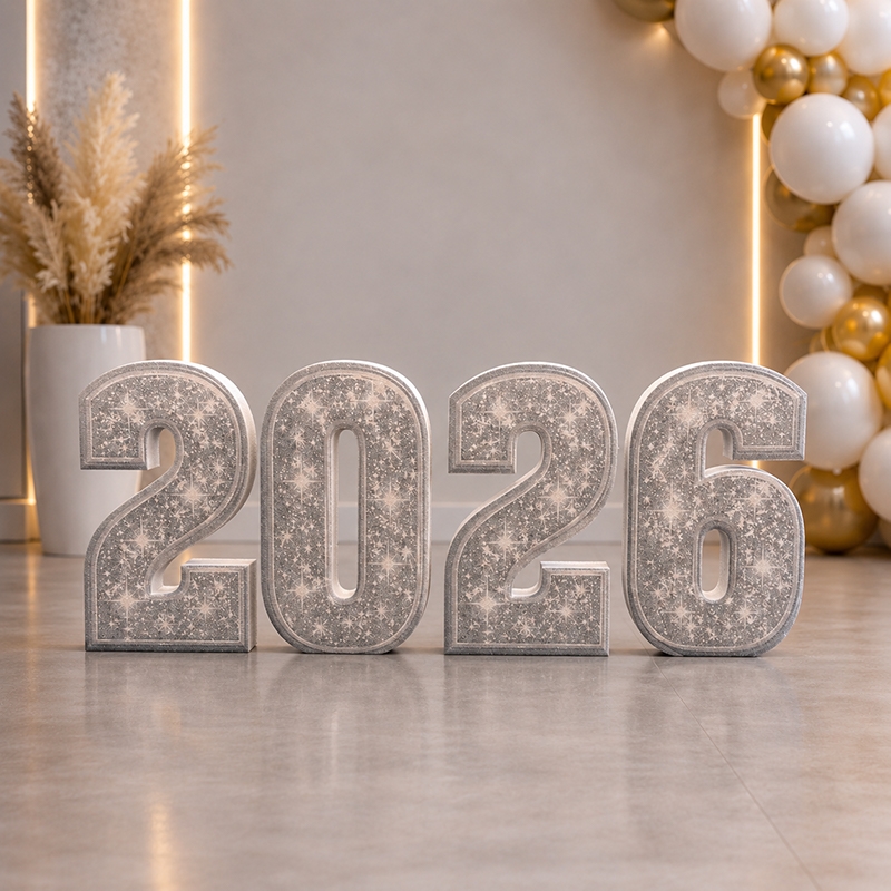 Цифри 2026 47см  срібний друк