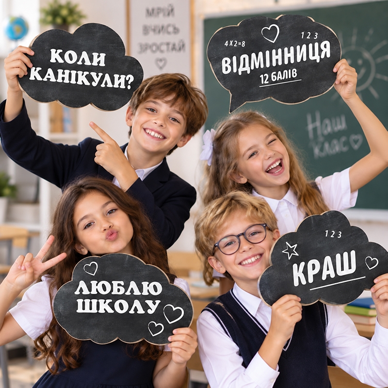 Реквізит для фотосесії чорного кольору «Хмаринки дошка написи для школи»