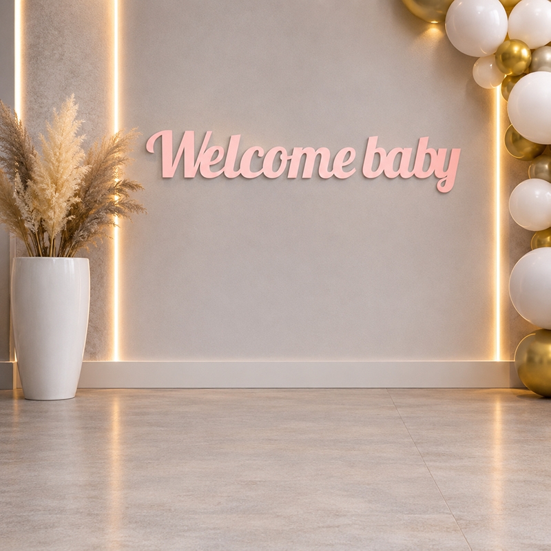 Текст "Welcome baby" МДФ рожевий