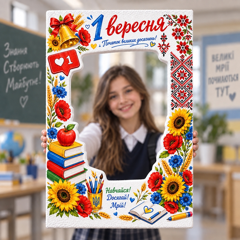 Рамка для фотосесії різноколірна «1 вересня з вишивкою»