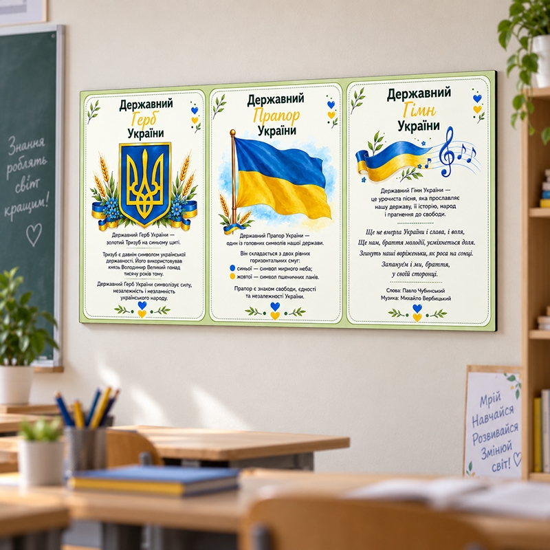 Шкільна табличка Державні символи — Табличка 120х50см ХДФ 3мм