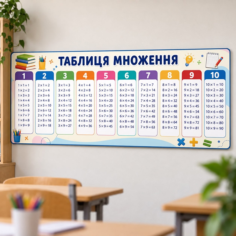 Шкільна табличка різноколірна «Вивіска табличка множення»