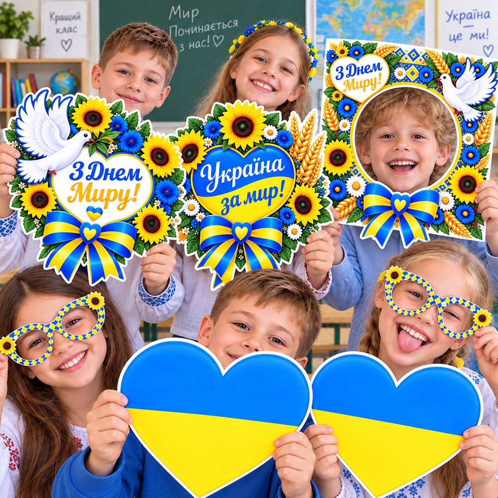 Шкільний реквізит «Таблички для фото до Дня Миру»