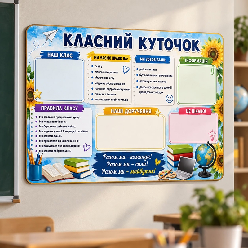 Шкільна табличка різноколірна «Класний куточок ХДФ3мм»