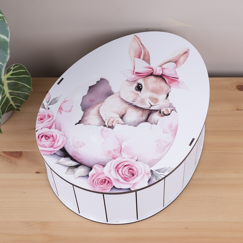 Овальна подарункова коробка Kinder 25×19×7.6 см «Кроличка»