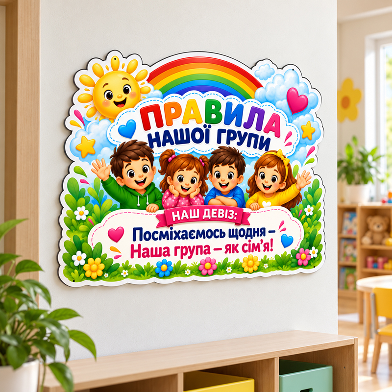 Шкільна табличка різноколірна «правила нашої групи, Садочок»