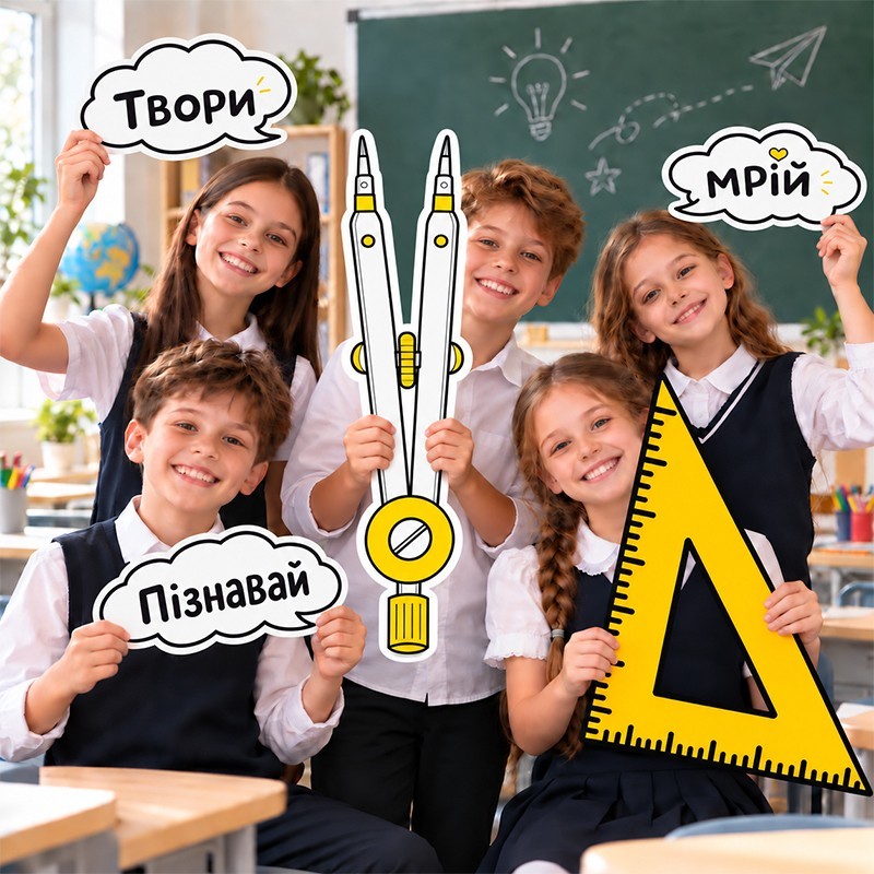 Шкільний реквізит «Циркуль, Трикутник, Хмарки»
