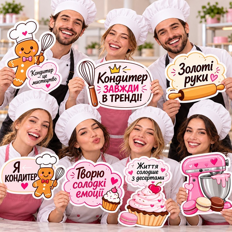 Тематичні вечірки рожевого кольору «Фото-реквізити для Кондитерів»